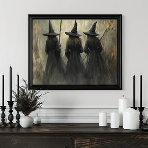 Dark Academia Witch Coven Oil Painting Print, Halloween Wall Art Print, Halloween Art, Vintage Decor, Gothic Art, Witchy Wall Art Print