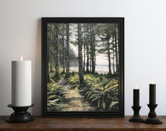 Academia Nature Oil Painting Wall Art Print, Forest Decor, Moody Print, Witch Room Decor, Vintage Botanical Aesthetic, Cottagecore Wall Art