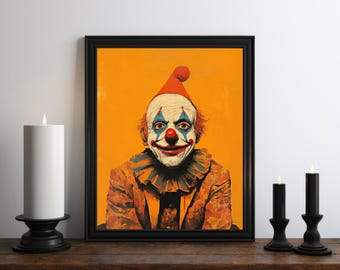 Halloween Clown Wall Art Print, Dark Academia Decor, Creepy Wall Art, Creepy Halloween Art, Halloween Art, Vintage Clown Art, Witchy Print
