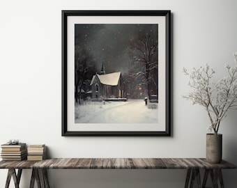 Dark Academia Winter Oil Painting Wall Art Print, Winter Wall Art, Christmas Wall Art, Vintage Holiday Art, Snowy Print, Dark Academia Art
