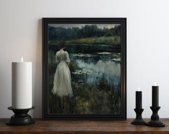 Dark Academia Witch Oil Painting, Dark Wall Art, Moody Decor, Halloween Art, Vintage Decor, Gothic Wall Art, Witchy Print, Spooky Wall Art