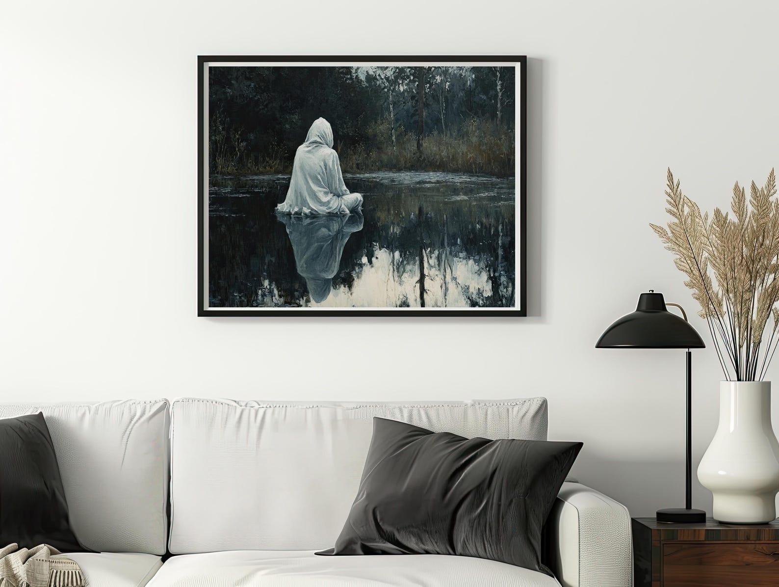Dark Academia Witch of the Lake Oil Painting, Dark Wall Art, Moody