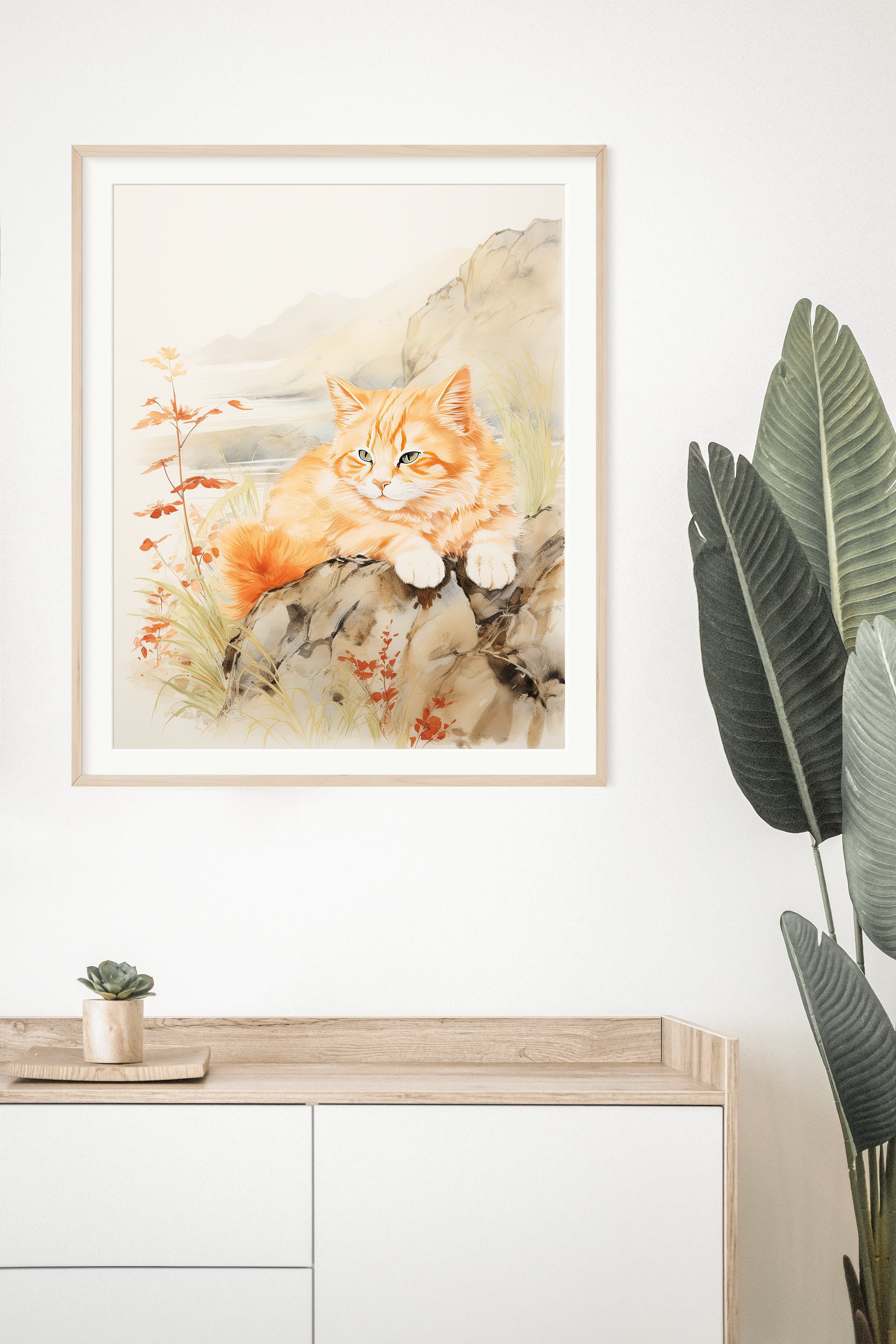 Watercolor Orange Cat Wall Art Print, Cat Art, Summer Decor, Garden Art ...
