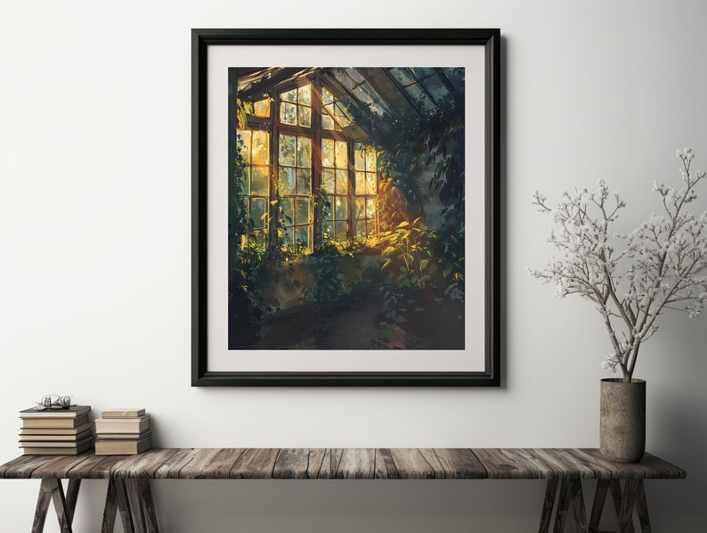 Dark Academia Greenhouse Oil Painting Wall Art Print, Cozy Aesthetic ...