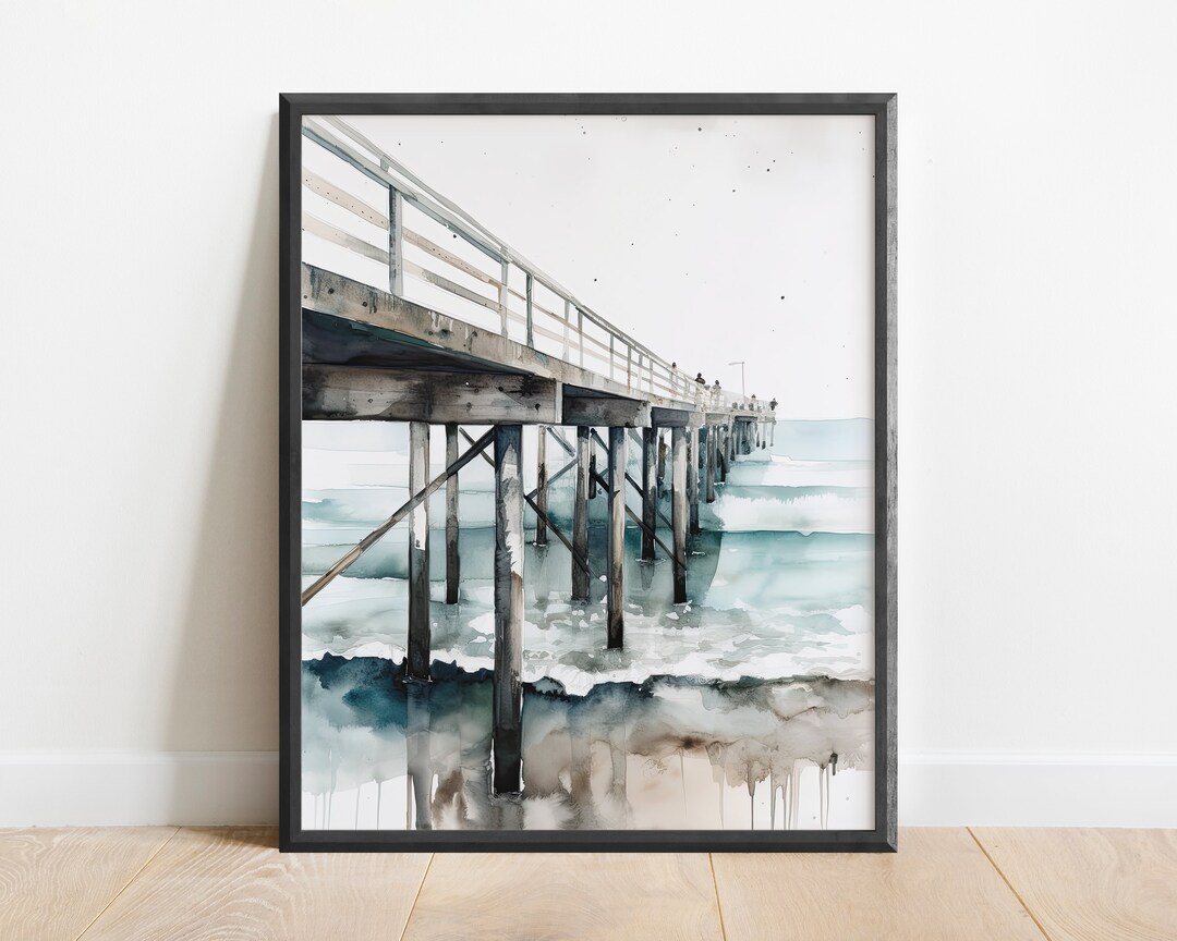 Watercolor Pier Wall Art Print, Beach Art, Office Decor, Ocean Art ...