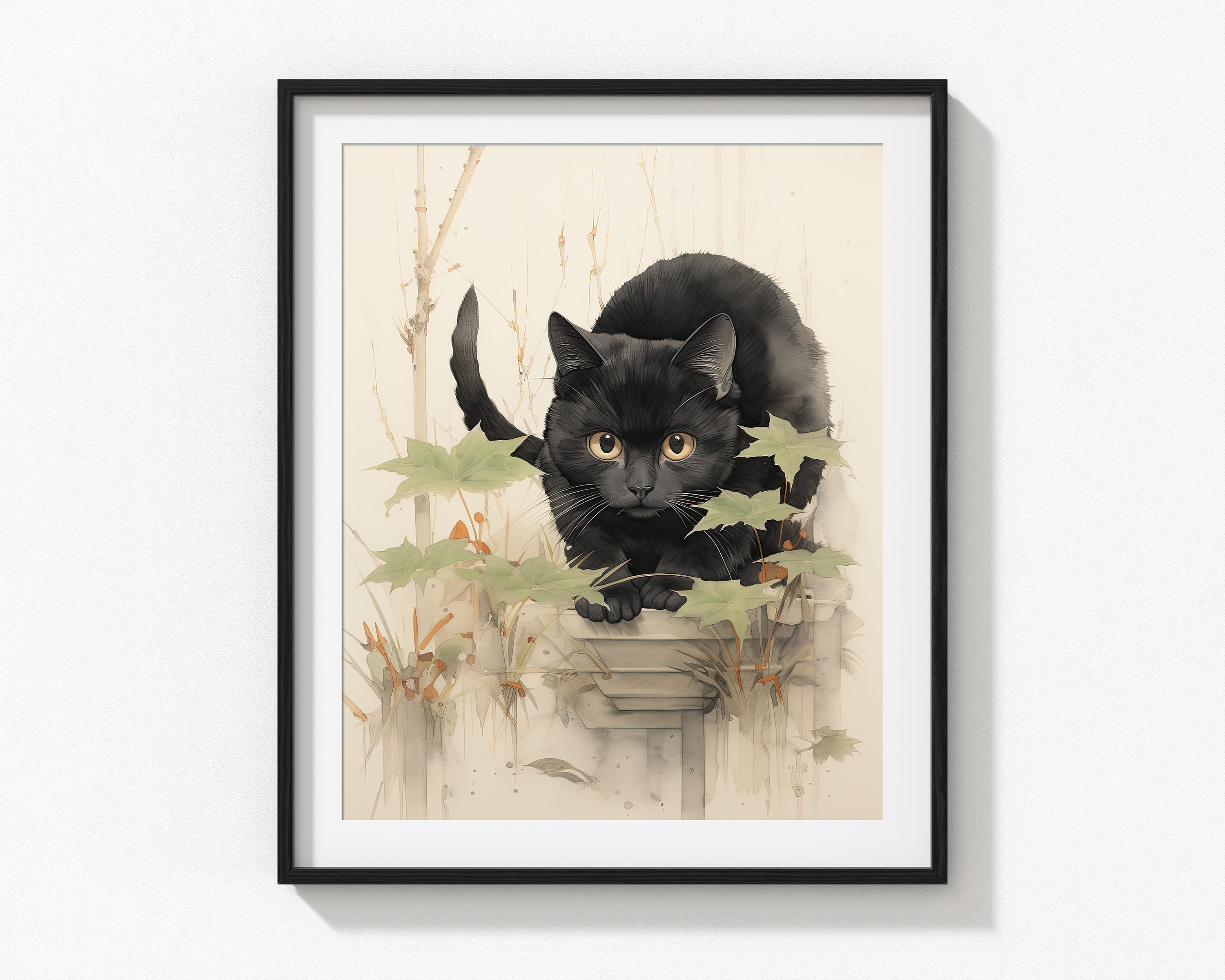 Watercolor Black Cat Wall Art Print Cat Art Summer Decor - Etsy