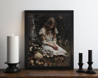 Dark Academia Nature Witch Painting, Dark Wall Art, Moody Decor, Halloween Art, Vintage Decor, Gothic Art, Witchy Print, Cottagecore Art