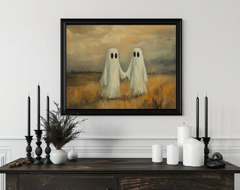 Ghosts Oil Painting Print, Dark Academia Decor, Halloween Wall Art Print, Halloween Art, Vintage Decor, Gothic Art, Witchy Wall Art Print