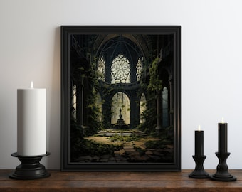 Dark Academia Nature Oil Painting Wall Art Print, Moody Library, Moody Print, Witch Room Decor, Vintage Botanical Aesthetic, Fantasy Art
