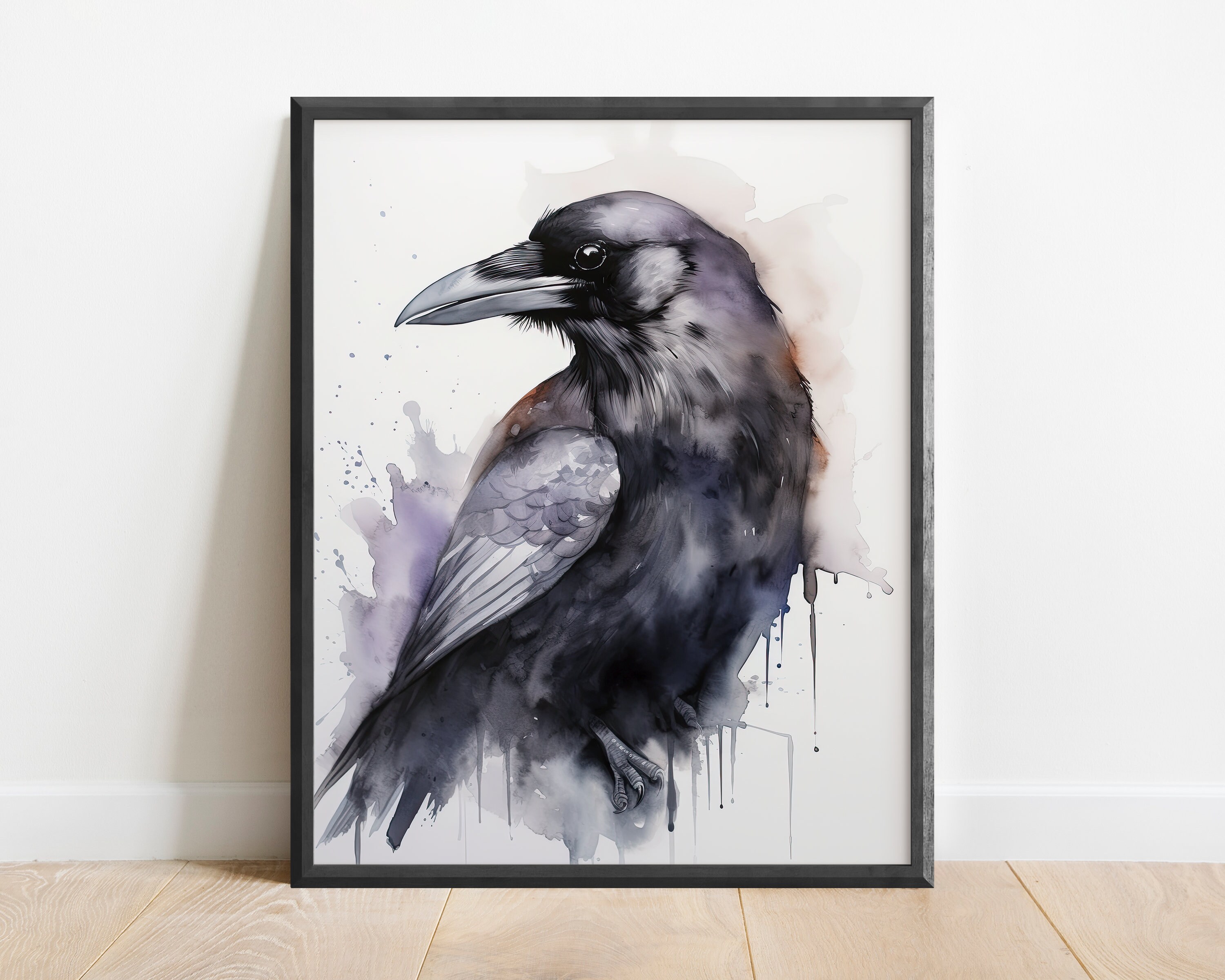 Minimalist Watercolor Raven Wall Art Print, Bird Decor, Nordic Art, Norse Art, Moody Decor, Autumn Art, Crow Decor, Farmhouse Decor