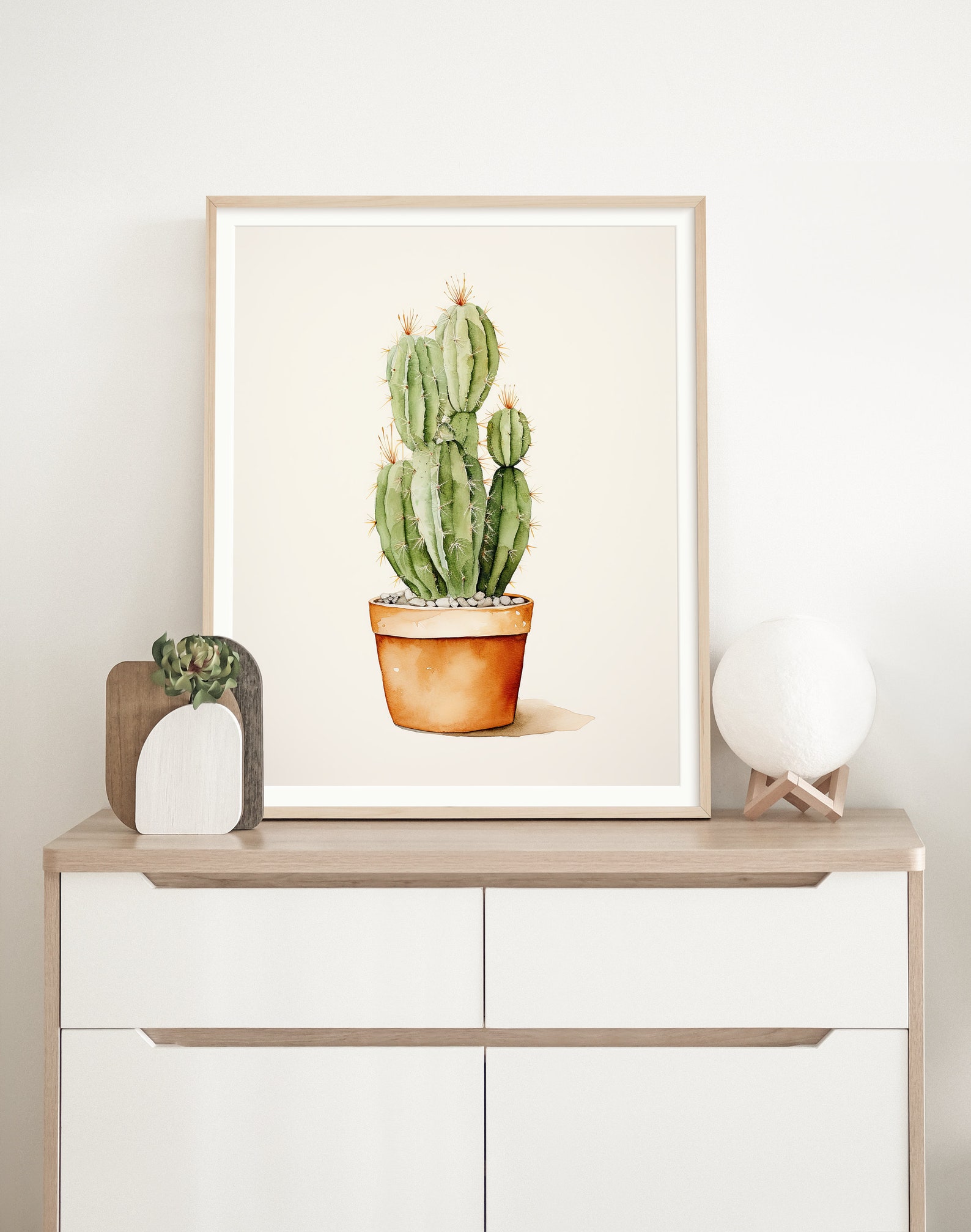 Minimalist Watercolor Potted Cactus Wall Art Print, Nature Art, Plant