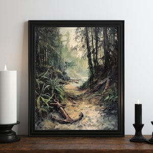 Academia Nature Oil Painting Wall Art Print, Forest Decor, Moody Print, Witch Room Decor, Vintage Botanical Aesthetic, Cottagecore Wall Art