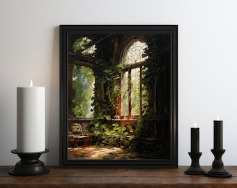 Dark Academia Nature Oil Painting Wall Art Print, Dark Academia Wall Art, Moody Print, Witch Room Decor, Vintage Botanical Aesthetic