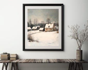 Dark Academia Winter Oil Painting Wall Art Print, Winter Wall Art, Christmas Wall Art, Vintage Holiday Art, Snowy Print, Dark Academia Art