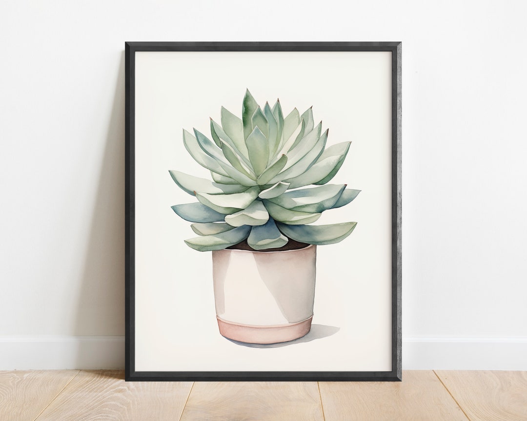 Minimalist Watercolor Succulent Wall Art Print, Nature Art, Plant