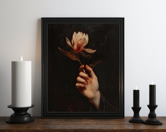 Dark Academia Rose Oil Painting, Dark Wall Art, Moody Decor, Halloween Art, Vintage Decor, Gothic Wall Art, Witchy Print, Somber Art