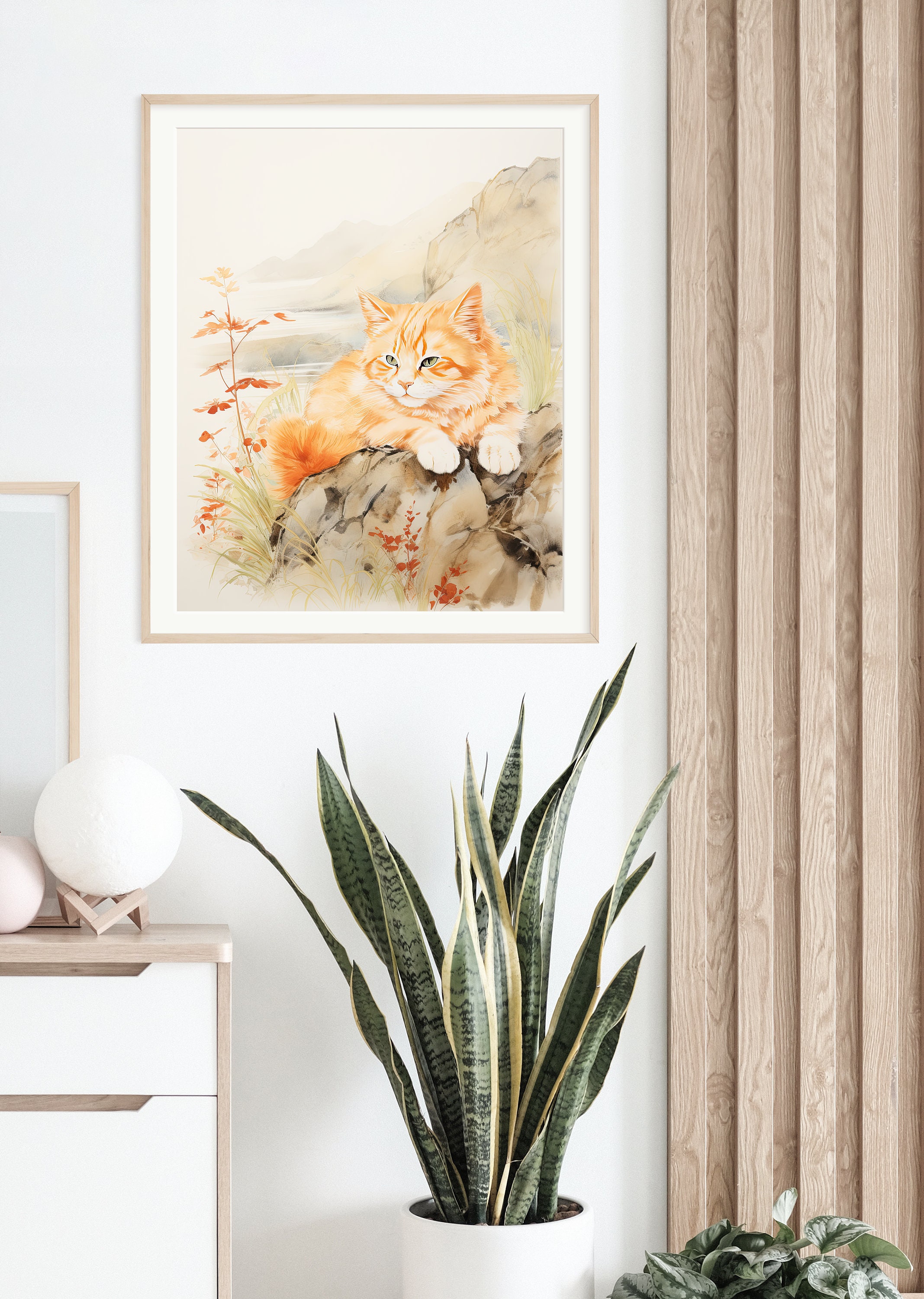 Watercolor Orange Cat Wall Art Print, Cat Art, Summer Decor, Garden Art ...