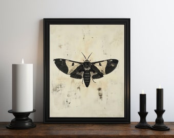 Dark Academia Moth Oil Painting, Death's Head Moth Wall Art Print, Goth Wall Art, Vintage Moth Print, Moody Wall Art, Halloween Decor