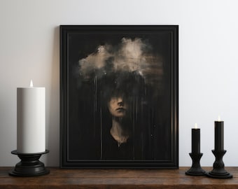 Dark Academia Cloud Witch Oil Painting, Dark Wall Art, Moody Decor, Halloween Art, Vintage Decor, Gothic Wall Art, Witchy Print, Somber Art