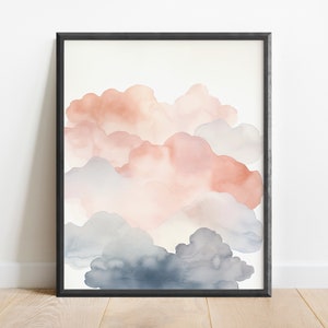 Minimalist Watercolor Clouds Wall Art Print, Minimalist Art, Nursery Art, Office Decor, Soft Colors, Zen Art, Cottagecore