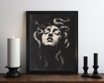 Medusa Portrait Painting Print, Dark Academia Witch Painting, Medusa Wall Art, Greek Mythology Art, Halloween Art, Gothic Art, Witchy Print