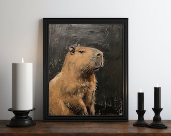 Capybara Ölgemälde Wandkunst NUR DIGITAL, Cottagecore Wandkunst, Capybara Druck, Capy Art Print, Vintage Tierkunst