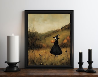 Halloween Witch Oil Painting Wall Art Print, Halloween Wall Art, Halloween Print, Vintage Halloween Art, Witchy Print, Victorian Decor