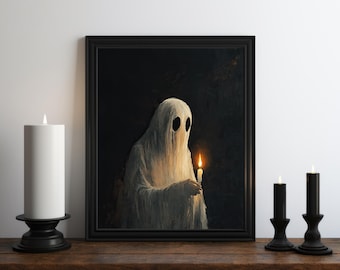 Halloween Ghost Oil Painting Print, Dark Academia Decor, Dark Wall Art, Moody Decor, Halloween Art, Vintage Ghost Art, Witchy Print, Spooky