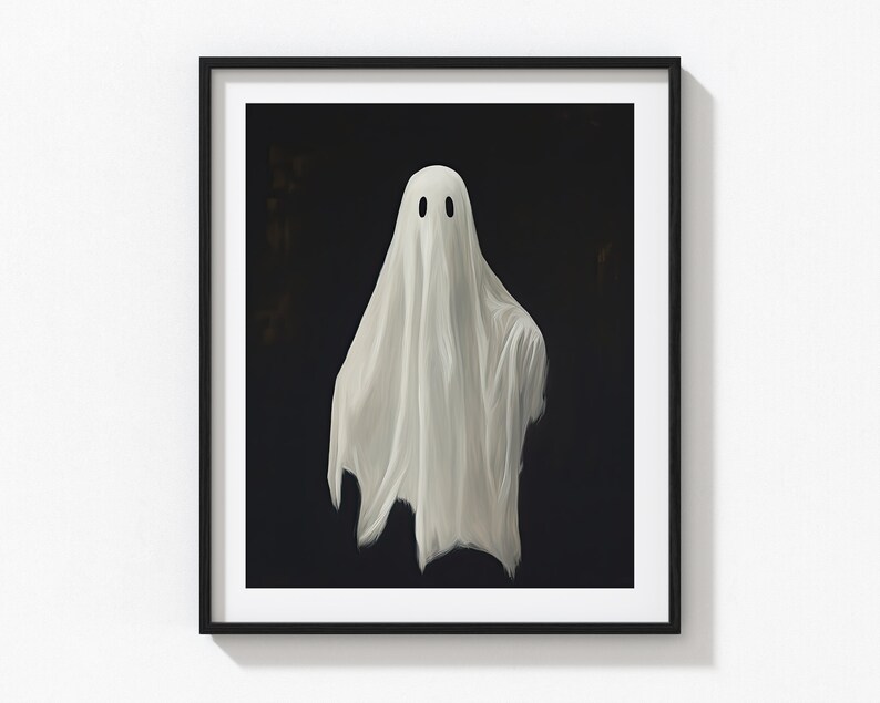 Peut inclure: Un fant&ocirc;me blanc avec deux yeux noirs sur un fond sombre.
