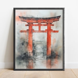 Watercolor Kyoto, Japan Torii Gate Wall Art Print, Japanese Art, Japanese Wall Art, Shinto Shrine Art, Buddhist Temple Art, Edo Art