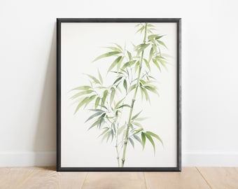 Minimalist Watercolor Bamboo Wall Art Print