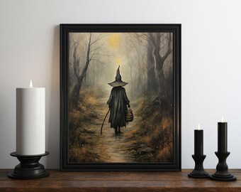 Dark Academia Witch Oil Painting, Dark Wall Art, Moody Decor, Halloween Art, Vintage Decor, Gothic Art, Witchy Print, Haunted Art, Occult