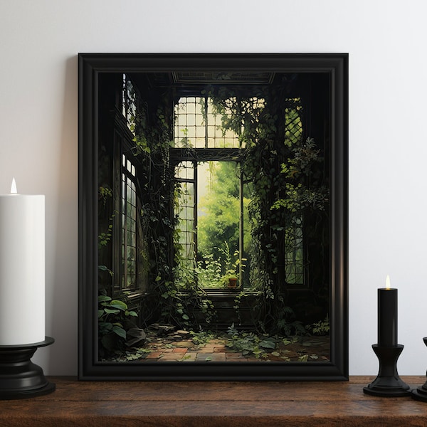 Dark Academia Nature Oil Painting Wall Art Print, Dark Academia Wall Art, Impresión cambiante, Decoración de la habitación de brujas, Estética botánica vintage