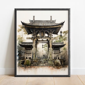 Watercolor Kyoto, Japan Wall Art Print, Sumi E Art, Japanese Wall Art, Shinto Shrine Art, Buddhist Temple Art, Torii Gate, Edo Art