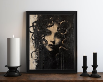 Medusa Portrait Painting Print, Dark Academia Witch Painting, Medusa Wall Art, Greek Mythology Art, Halloween Art, Gothic Art, Witchy Print