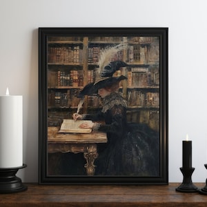 Dark Academia Witch Painting, Dark Wall Art, Moody Decor, Halloween Art, Vintage Decor, Gothic Art, Witchy Print, Somber Art, Academic Decor