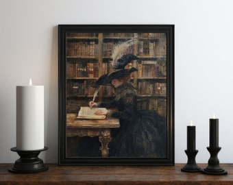 Dark Academia Witch Painting, Dark Wall Art, Moody Decor, Halloween Art, Vintage Decor, Gothic Art, Witchy Print, Somber Art, Academic Decor