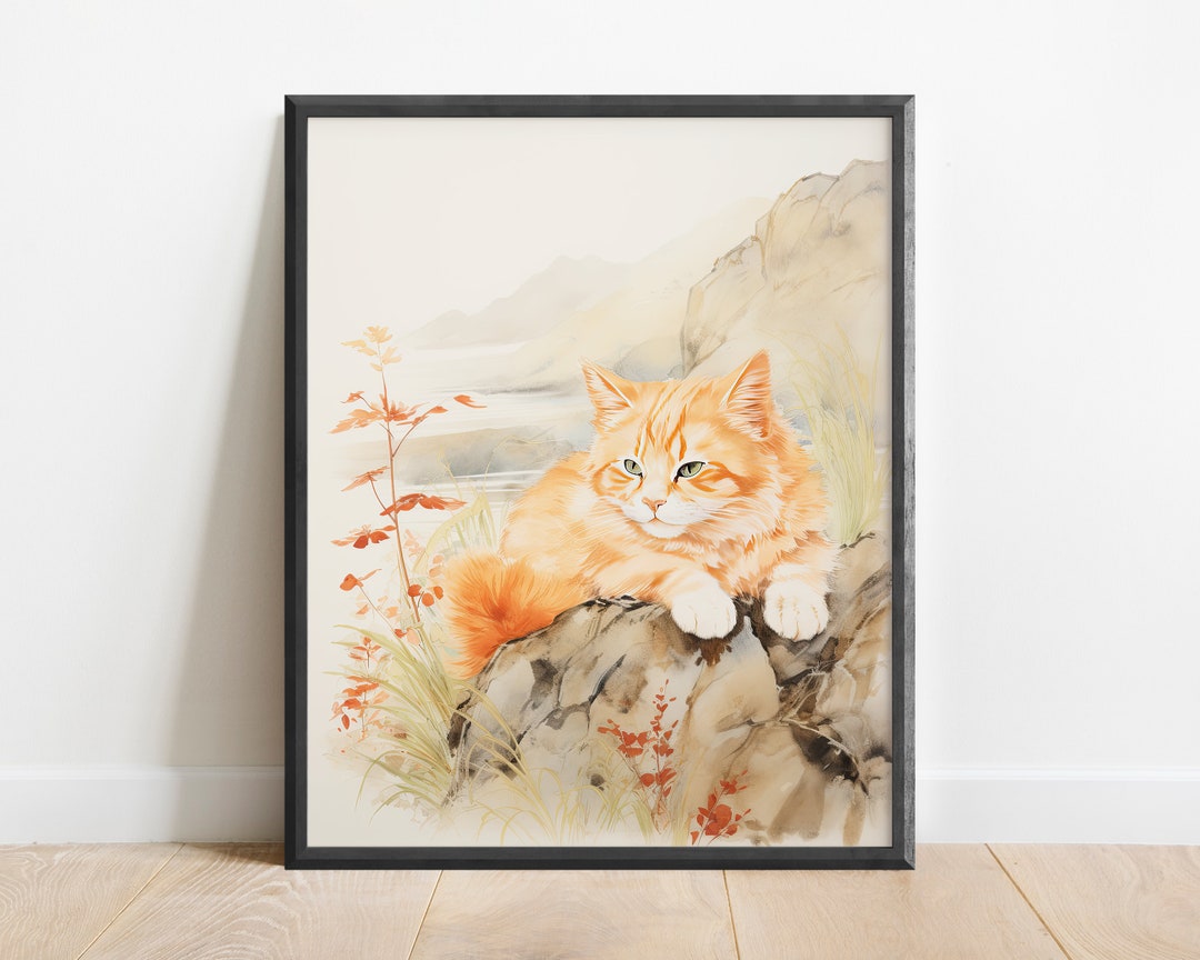Watercolor Orange Cat Wall Art Print, Cat Art, Summer Decor, Garden Art ...