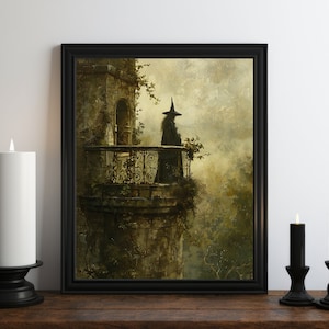Dark Academia Witch Oil Painting, Dark Wall Art, Moody Decor, Halloween Art, Vintage Decor, Gothic Wall Art, Witchy Print, Spooky Wall Art