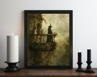 Dark Academia Witch Oil Painting, Dark Wall Art, Moody Decor, Halloween Art, Vintage Decor, Gothic Wall Art, Witchy Print, Spooky Wall Art