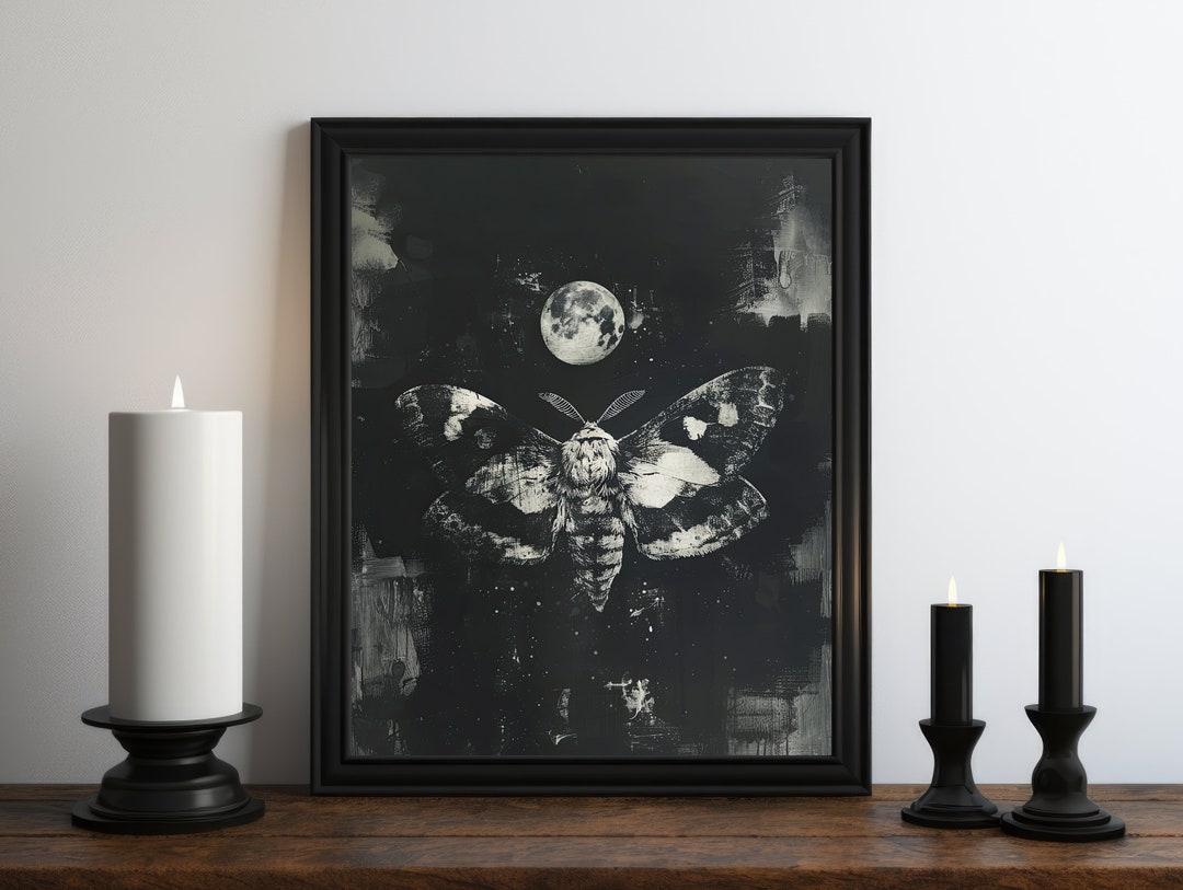 Dark Academia Moth Oil Painting Wall Art Print, Occult Moon Decor ...