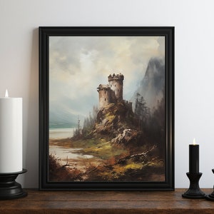 Dark Academia Castle Oil Painting, Dark Wall Art, Moody Decor, Halloween Art, Vintage Decor, Gothic Art, Witchy Print, Gothic Castle