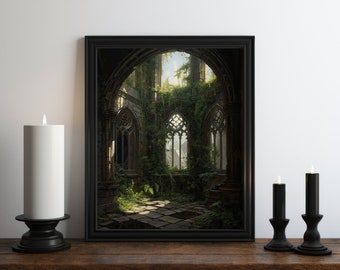 Dark Academia Nature Oil Painting Wall Art Print, Moody Library, Moody Print, Witch Room Decor, Vintage Botanical Aesthetic, Fantasy Art