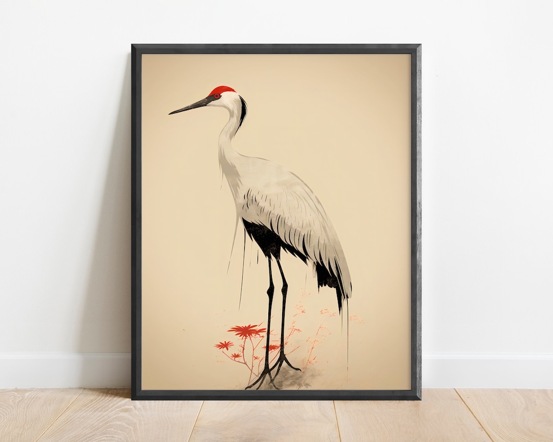Japanese Crane Wall Art Print, Japanese Art, Asian Decor, Office Decor