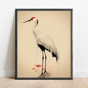 Japanese Crane Wall Art Print, Japanese Art, Asian Decor, Office Decor, Bird Painting, Edo Art, Modern Art, Nature Decor, Crane Painting