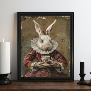 Dark Academia Victorian Rabbit Oil Painting Wall Art Print, Easter Wall Art, Gothic Wall Art, Vintage Halloween Art, Witchy Print, Tea Art