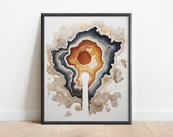 Geode Painting Wall Art Print, Rock Wall Art, Crystal Print, Geometric Art, Agate Art, Office Decor, Fossil Collector, Psychedelic Decor