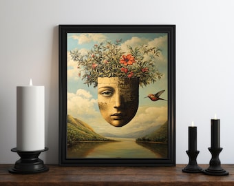 Dark Academia Surreal Oil Painting, Dark Wall Art, Moody Decor, Halloween Art, Vintage Decor, Gothic Wall Art, Witchy Print, Dark Botanical