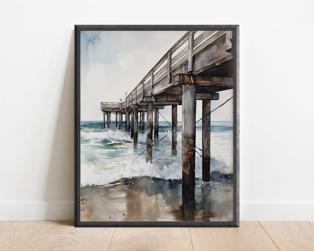 Watercolor Pier Wall Art Print, Beach Art, Office Decor, Ocean Art ...