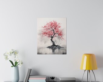 ANPASSAD Minimalistisk Akvarell Sakura/Körsbärsblomsträd Väggkonst Canvastavla, Naturkonst, Japansk Målning, Botanisk Konst, Sakurakonst